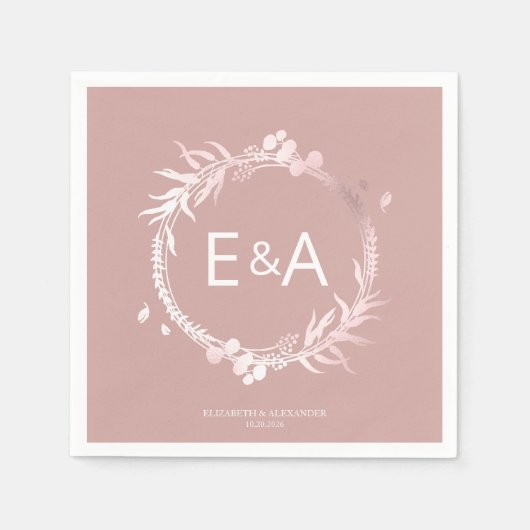 Rosa Monogram Imitate Foil Wedding Serviette (Vorderseite)