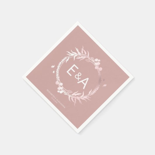 Rosa Monogram Imitate Foil Wedding Serviette (Ecke)