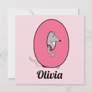 Rosa Monogram Letter O Kid's Birthday Party Einladung