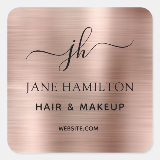 Rosa-Monogram-Logo-Aufkleber für das Firmenlogo Quadratischer Aufkleber (Vorderseite)