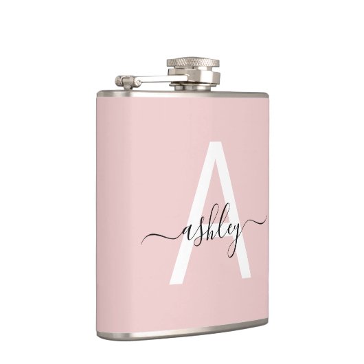 Rosa Monogram Niedliche Giralskripte Flachmann (Rechts)