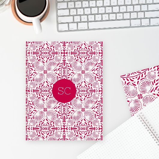 Rosa Monogram Sheashell Coral Elegant Chic Notizblock