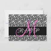 Rosa Monogram Zebra Print Wedding RSVP Card (Vorderseite)