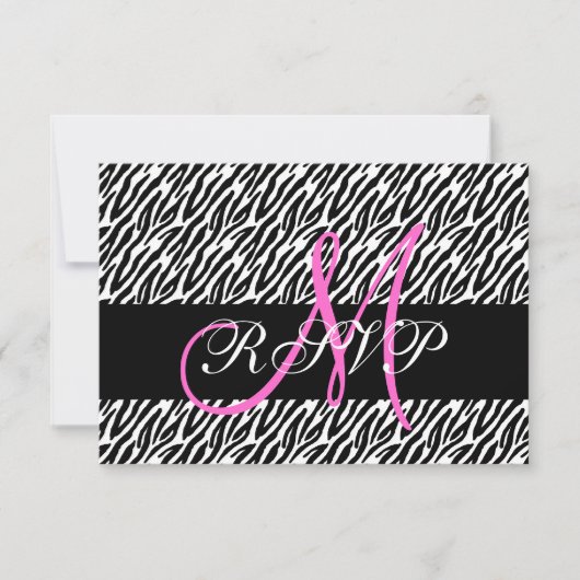 Rosa Monogram Zebra Print Wedding RSVP Card (Vorderseite)