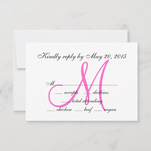 Rosa Monogram Zebra Print Wedding RSVP Card (Rückseite)
