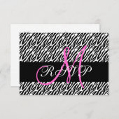 Rosa Monogram Zebra Print Wedding RSVP Card (Vorne/Hinten)