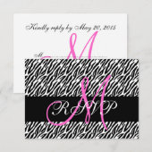 Rosa Monogram Zebra Print Wedding RSVP Card Karte (Vorne/Hinten)