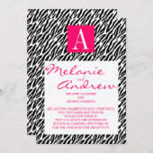 Rosa Monogramm A Zebrastreifen Einladungen Hochzei (Vorne/Hinten)