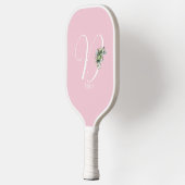 Rosa monogramm Aquarell-Blume Pickleball Schläger (Links)