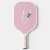 Rosa monogramm Aquarell-Blume Pickleball Schläger (Rückseite)