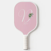 Rosa monogramm Aquarell-Blume Pickleball Schläger (Vorderseite)