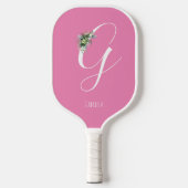 Rosa monogramm Aquarell-Blume Pickleball Schläger (Vorderseite)