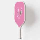 Rosa monogramm Aquarell-Blume Pickleball Schläger (Links)