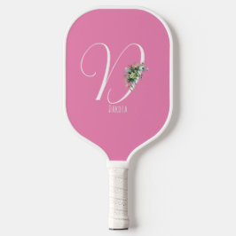 Rosa monogramm Aquarell-Blume Pickleball Schläger