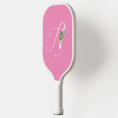 Rosa monogramm Aquarell-Blume Pickleball Schläger (Links)