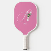 Rosa monogramm Aquarell-Blume Pickleball Schläger (Rückseite)