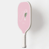 Rosa monogramm Aquarell-Blume Pickleball Schläger (Links)