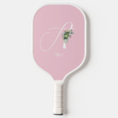 Rosa monogramm Aquarell-Blume Pickleball Schläger (Rückseite)