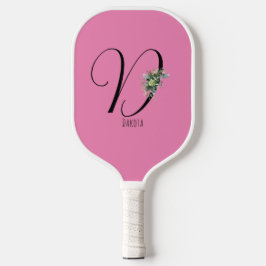 Rosa monogramm Aquarell-Blume Pickleball Schläger
