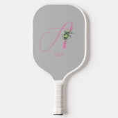Rosa Monogramm Aquarellfarbe Blume grau Pickleball Schläger (Rückseite)