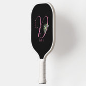 Rosa Monogramm Aquarellfarbe Blume schwarz Pickleball Schläger (Links)
