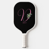 Rosa Monogramm Aquarellfarbe Blume schwarz Pickleball Schläger (Rückseite)