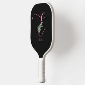 Rosa Monogramm Aquarellfarbe Blume schwarz Pickleball Schläger (Links)