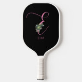 Rosa Monogramm Aquarellfarbe Blume schwarz Pickleball Schläger (Rückseite)