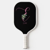 Rosa Monogramm Aquarellfarbe Blume schwarz Pickleball Schläger (Vorderseite)