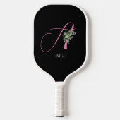 Rosa Monogramm Aquarellfarbe Blume schwarz Pickleball Schläger (Rückseite)