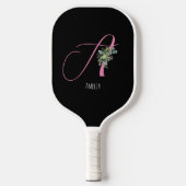 Rosa Monogramm Aquarellfarbe Blume schwarz Pickleball Schläger (Vorderseite)