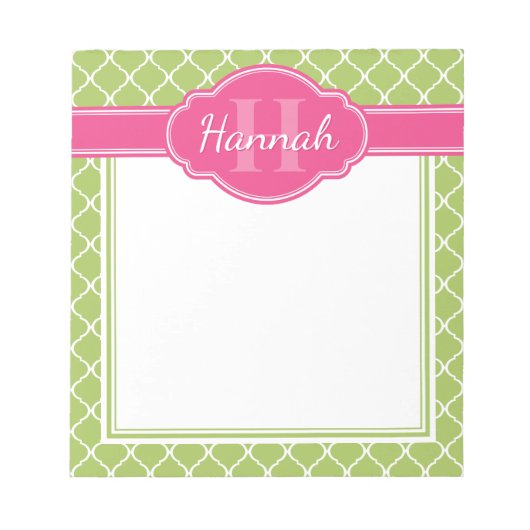 Rosa-Monogramm aus weißem Gittermuster Notizblock (Vorderseite)