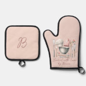 Rosa Monogramm Backen Ofenhandschuh & Topflappen-Set (Vorderseite)