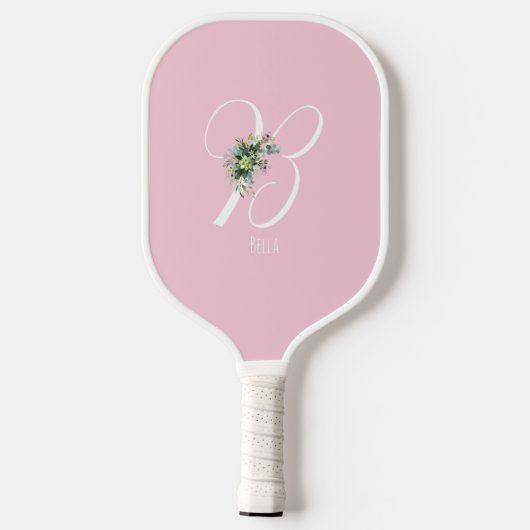 rosa Monogramm Blume Buchstabe B Pickleball Schläger (Rückseite)