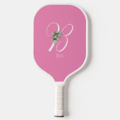 rosa Monogramm Blume Buchstabe B Pickleball Schläger (Rückseite)