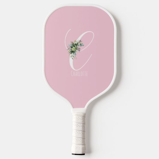 rosa Monogramm Blume Buchstabe C Pickleball Schläger (Rückseite)
