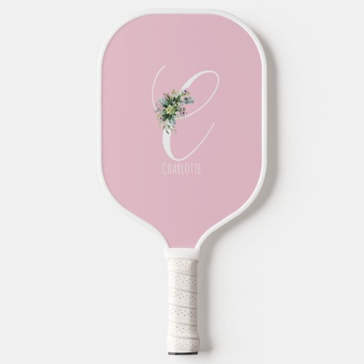 rosa Monogramm Blume Buchstabe C Pickleball Schläger (Vorderseite)