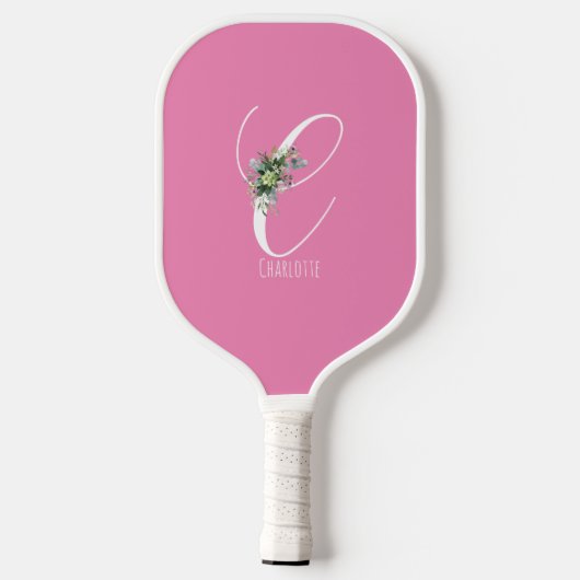rosa Monogramm Blume Buchstabe C Pickleball Schläger (Rückseite)