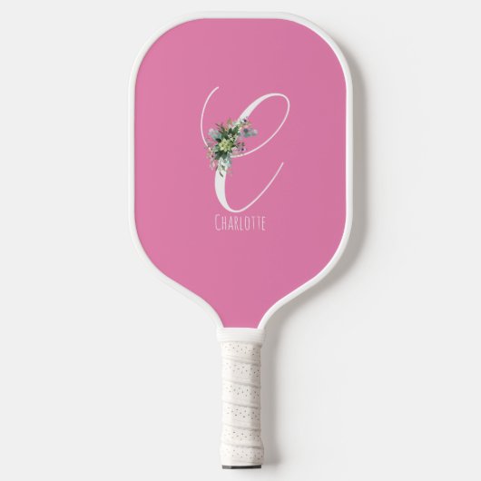 rosa Monogramm Blume Buchstabe C Pickleball Schläger (Vorderseite)