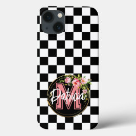 Rosa Monogramm Blume schwarz-weiß Case-Mate iPhone Hülle