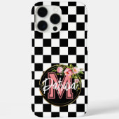 Rosa Monogramm Blume schwarz-weiß Case-Mate iPhone Hülle (Rückseite)