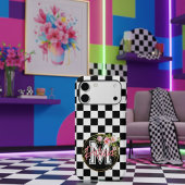 Rosa Monogramm Blume schwarz-weiß Case-Mate iPhone Hülle