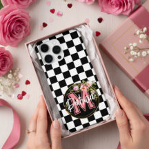 Rosa Monogramm Blume schwarz-weiß