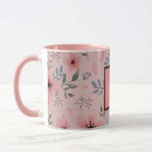 Rosa Monogramm Blumenmuster Einfach Boho Vintage Tasse
