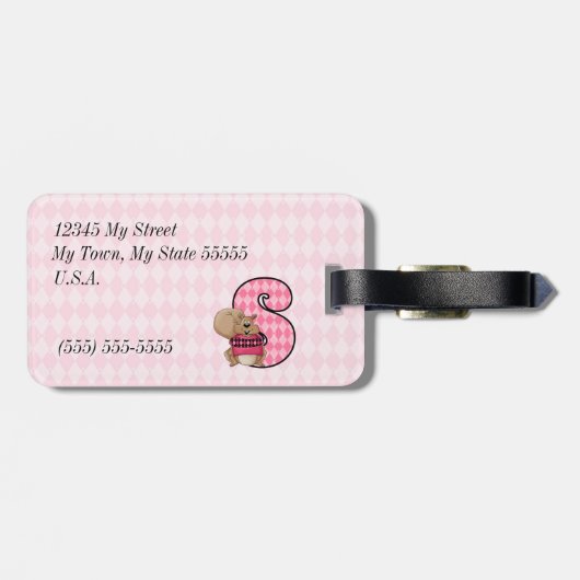 Rosa monogramm Buchstaben S für Mädchen Gepäckanhänger (Rückseite horizontal)
