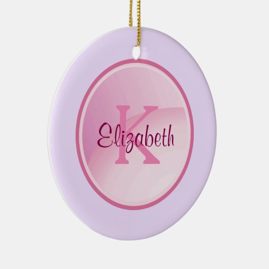 Rosa Monogramm Circle on Pale Lavendel Lila Keramikornament (Rechts)