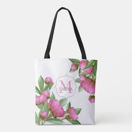 Rosa Monogramm Custom Eleganical Peonies Tasche (Rückseite)