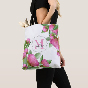 Rosa Monogramm Custom Eleganical Peonies Tasche