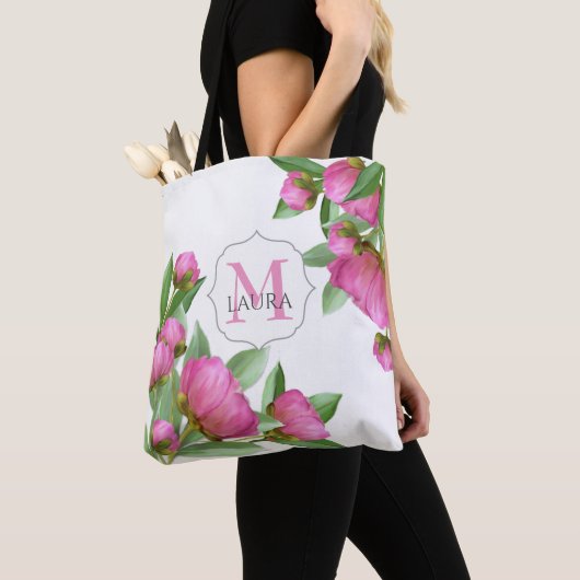 Rosa Monogramm Custom Eleganical Peonies Tasche (Von Nahem)