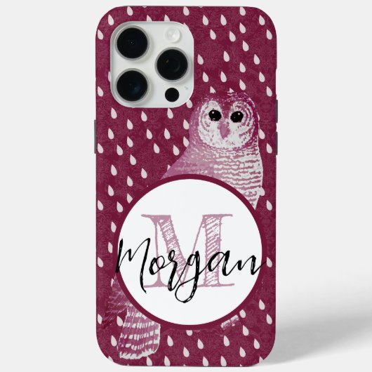 Rosa Monogramm Damast Eule Personalisiert Case-Mate iPhone Hülle (Rückseite)